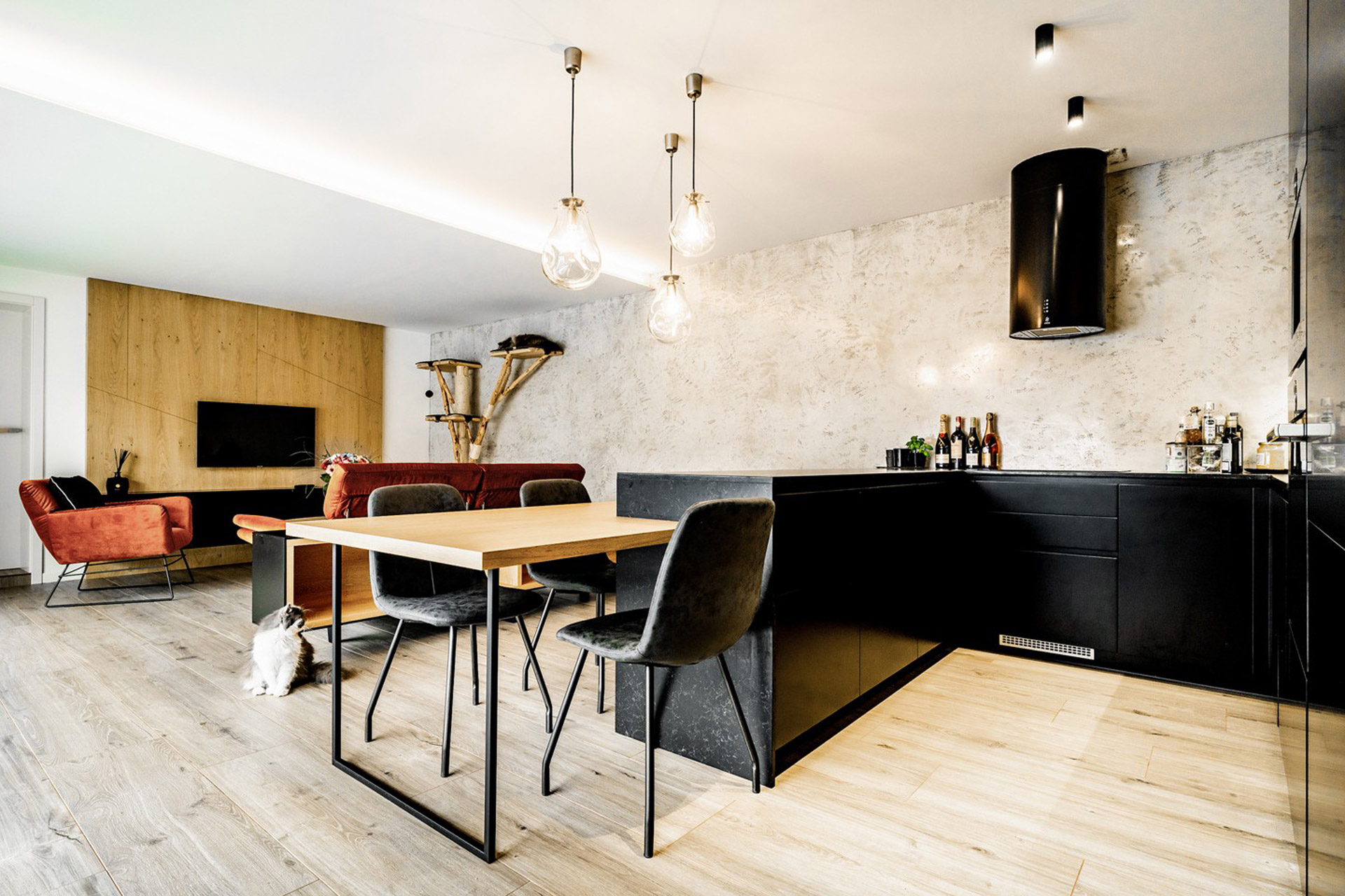 Hanák nábytek Realizace interiéru na míru Obývací pokoj Kuchyně
